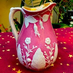 Vintage pink and white floral motif pitcher, vase